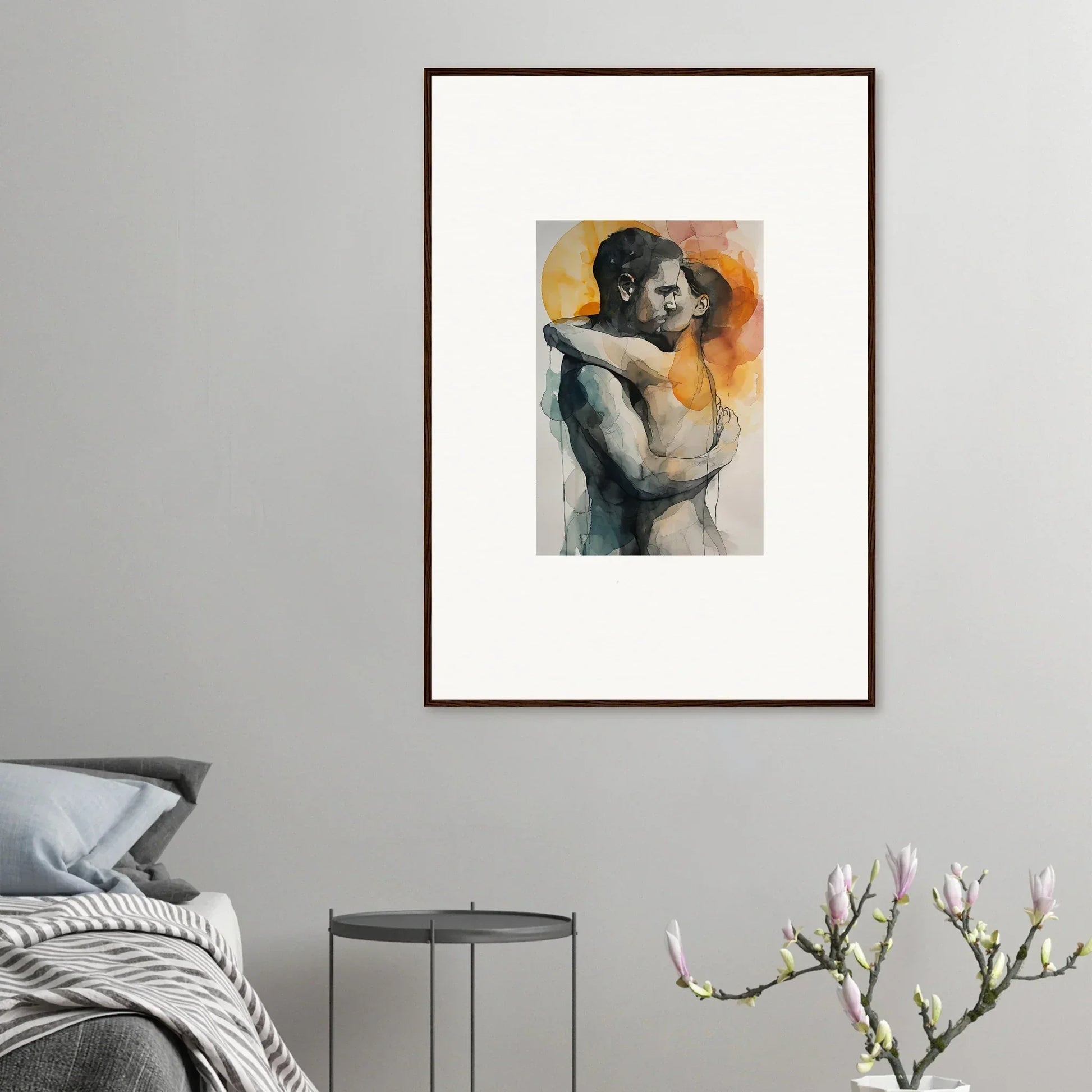 Framed canvas print of intimate embrace rainbows for cozy room decoration