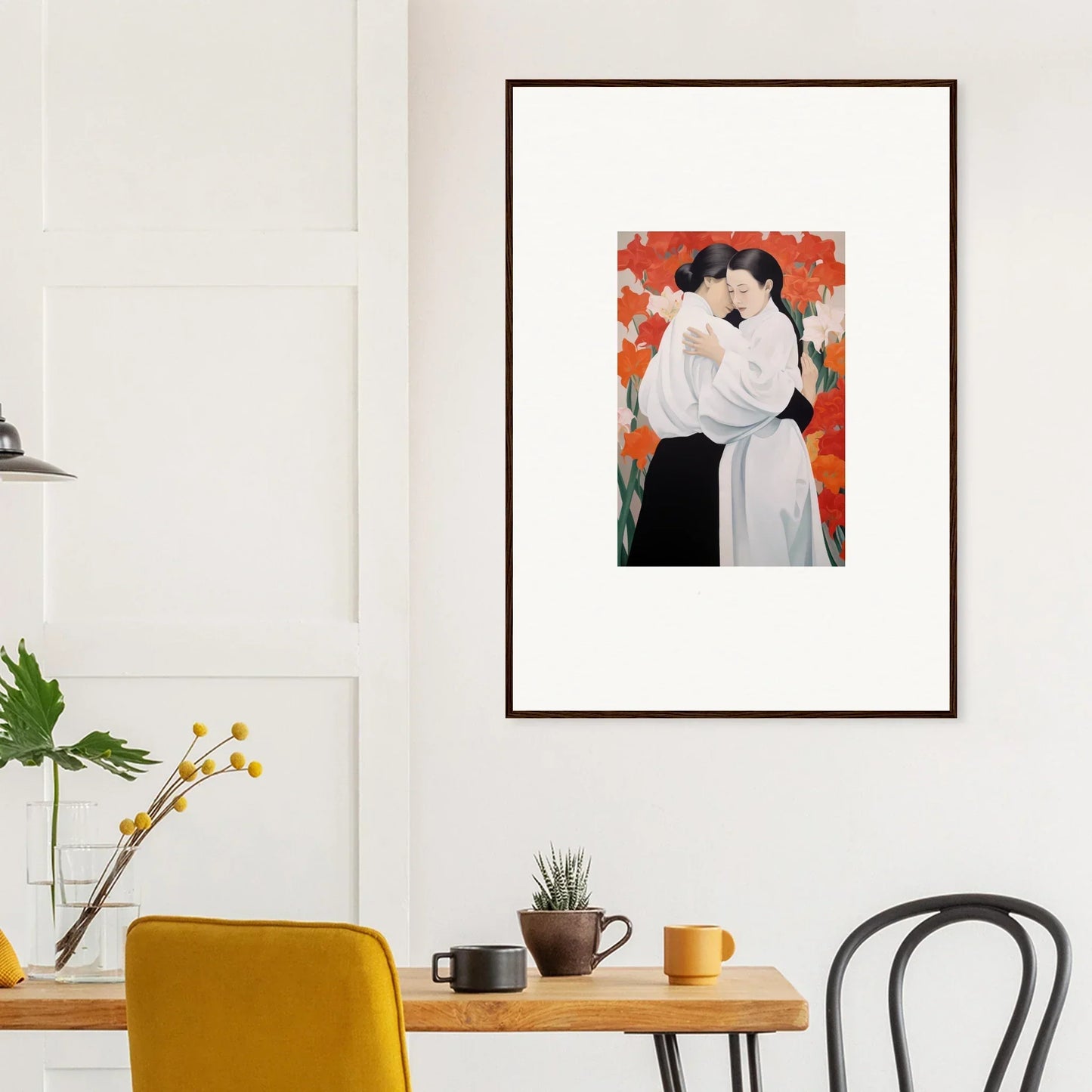 Framed canvas print of two figures embracing, perfect for Flor Oliveviews room decoration