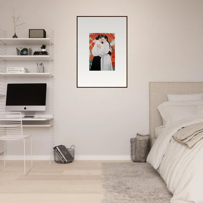 Framed canvas print of a white cat art for unique Flor Oliveviews room decoration