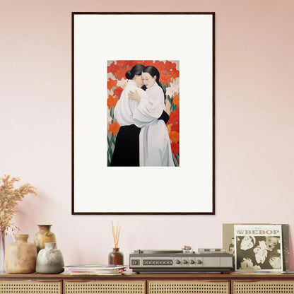 Framed canvas print of an embracing couple, perfect for Flor Oliveviews room decoration