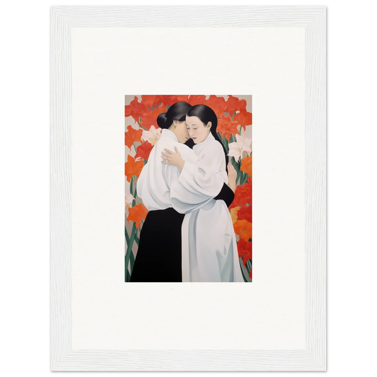 Framed canvas print of two embracing figures for vibrant room decoration with Flor Oliveviews