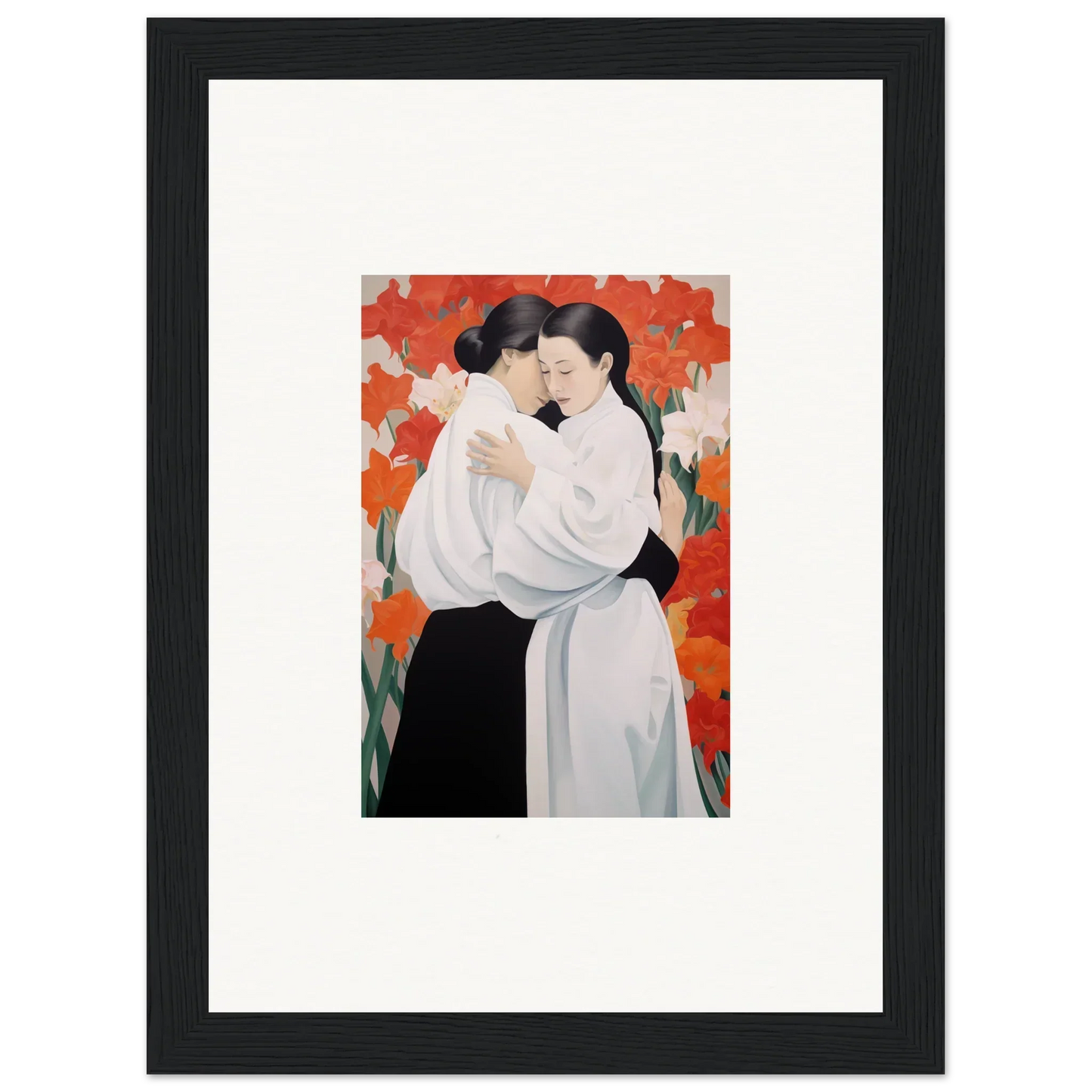 Framed canvas print of two figures embracing, perfect for Flor Oliveviews room decoration