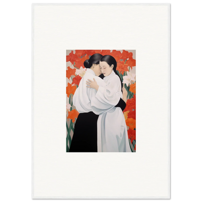 Painting of two figures embracing on a vibrant floral background perfect for Room Decoration