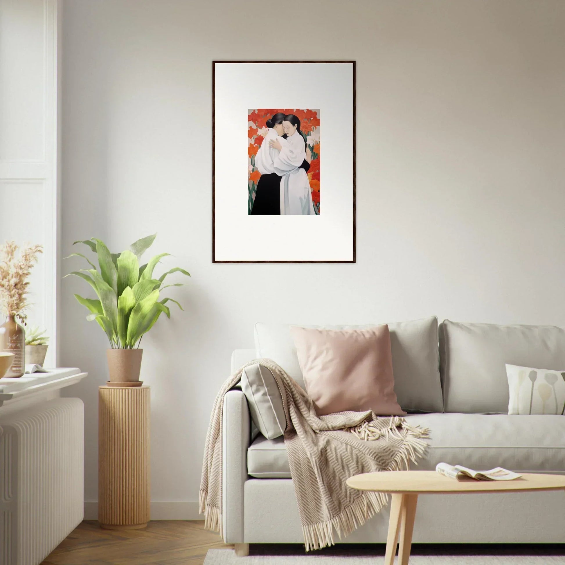 Framed canvas print of a couple embracing, perfect for your Flor Oliveviews room decoration