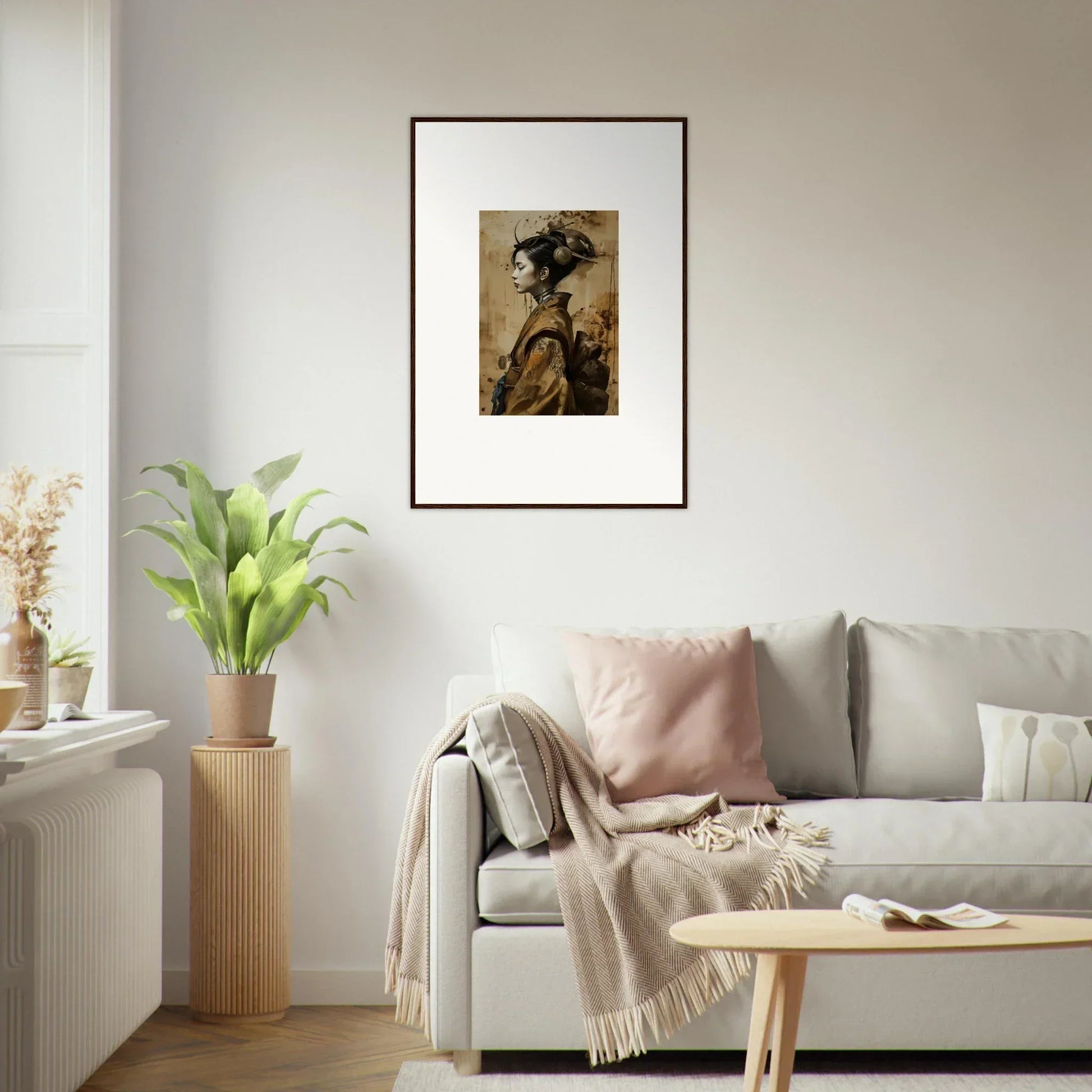 Framed vintage portrait of a woman in an ornate hat for chic room decoration