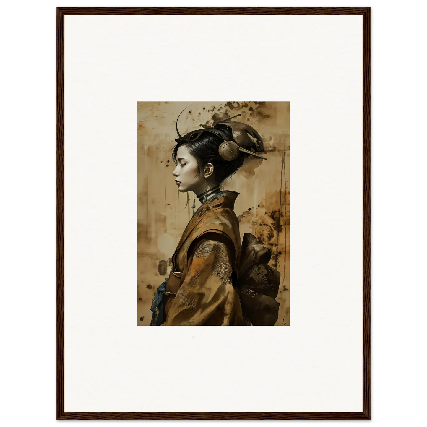 Framed portrait of a woman in traditional East Asian attire for room decoration