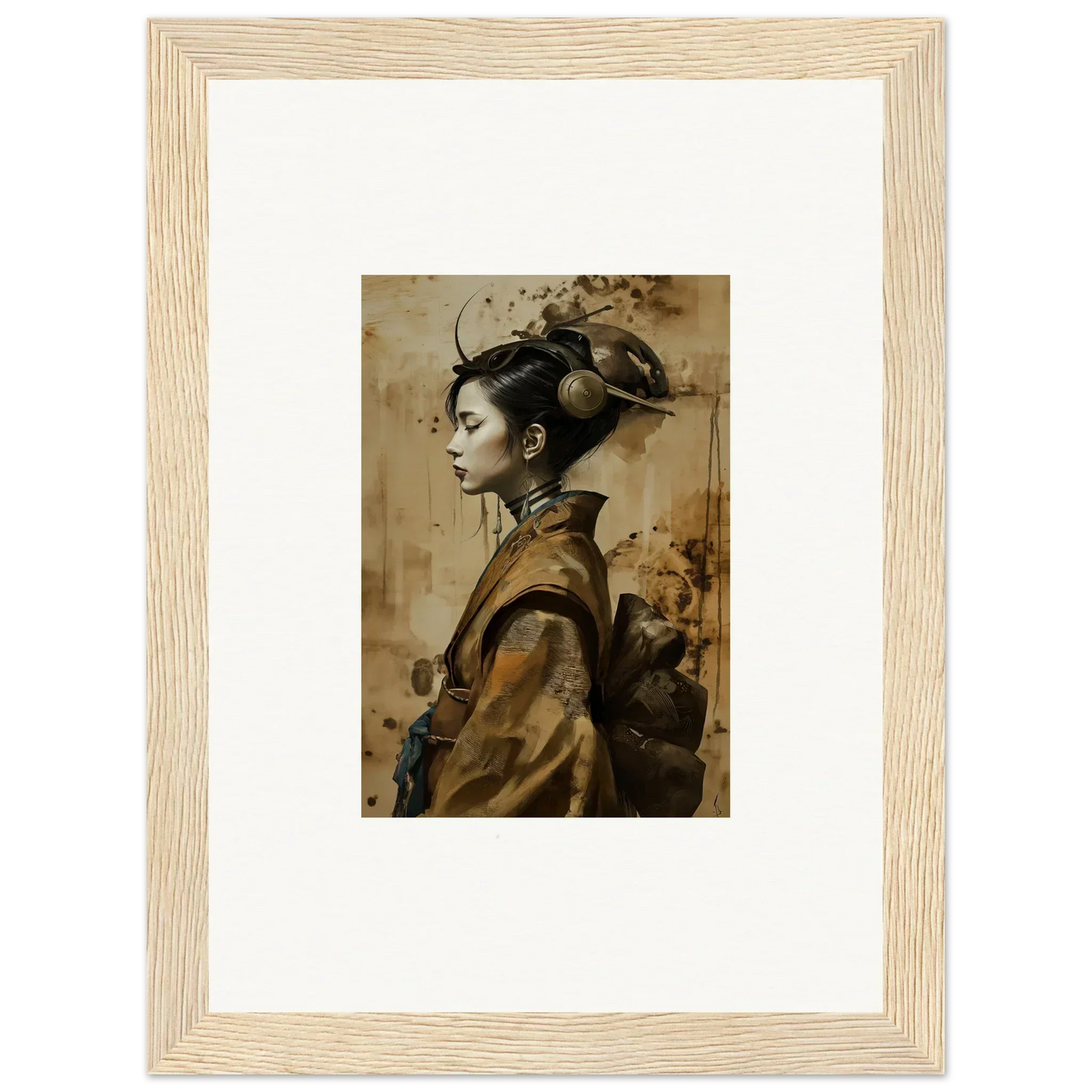 Framed portrait of a woman in traditional attire for geisha shadowed room decoration