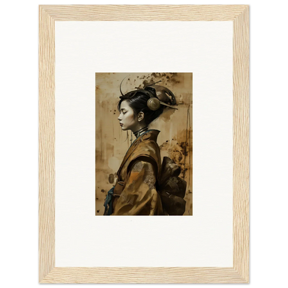 Framed portrait of a woman in traditional attire for geisha shadowed room decoration