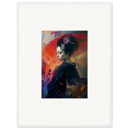 Portrait of a geisha with elegant hairstyle in a vibrant Silken Realm wall art