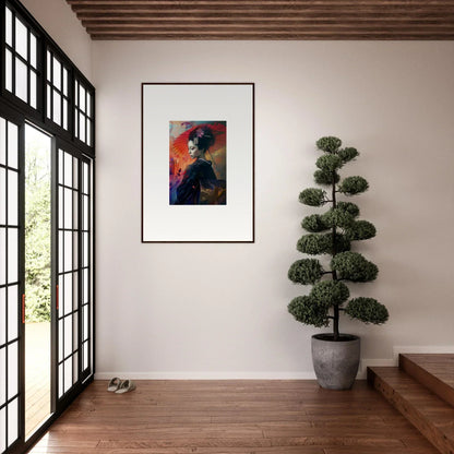 Framed wall art of a vibrant abstract portrait in the Infinite Silken Realm collection