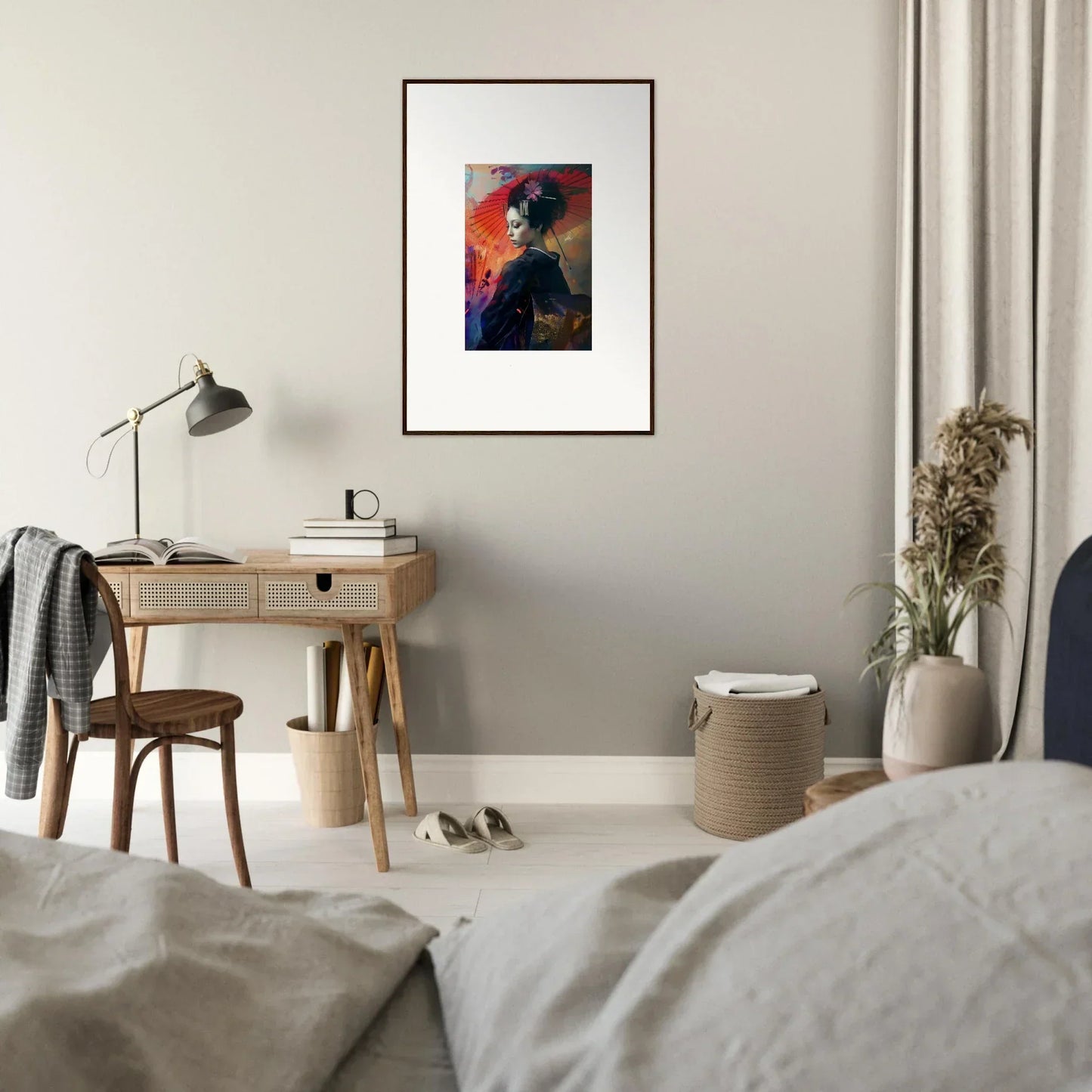 Framed wall art of vibrant abstract portrait in Silken Realm for stylish room decor