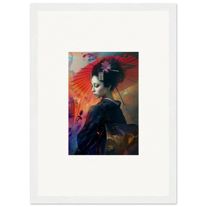 Colorful portrait of a woman in geisha attire, perfect for silken realm-themed room decor