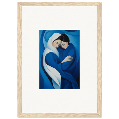 Framed wall art of two figures embracing in blue for Infinitesimal Lavender Skies