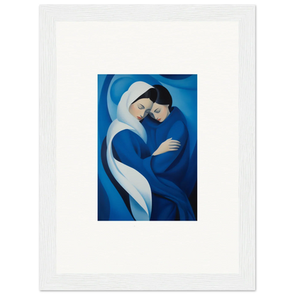 Tender embrace in deep blue and white from Infinitesimal Lavender Skies framed wall art