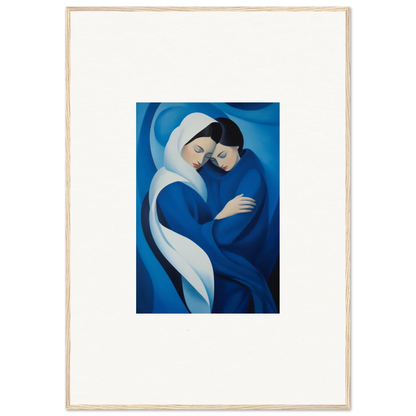 Tender embrace in deep blue and white from Infinitesimal Lavender Skies framed wall art