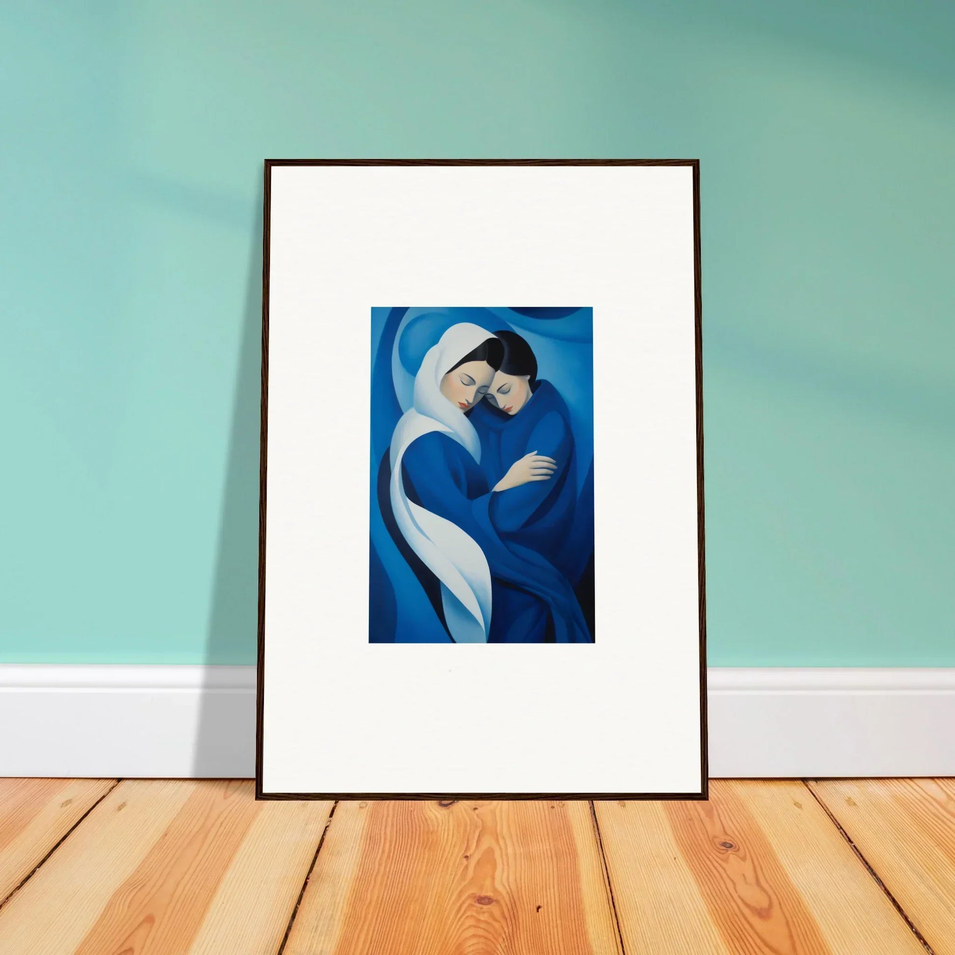 Framed wall art of a figure in blue robes reading, inspired by Infinitesimal Lavender Skies