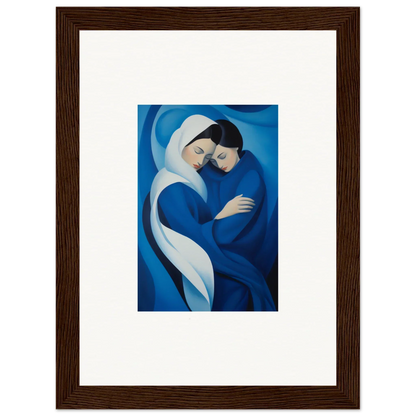 Tender embrace in blue and white from Infinitesimal Lavender Skies framed wall art