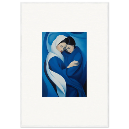 Tender embrace in deep blue and white from Infinitesimal Lavender Skies framed wall art