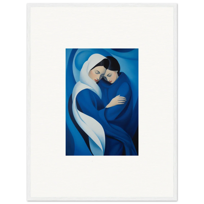 Tender embrace in deep blue and white from Infinitesimal Lavender Skies framed wall art