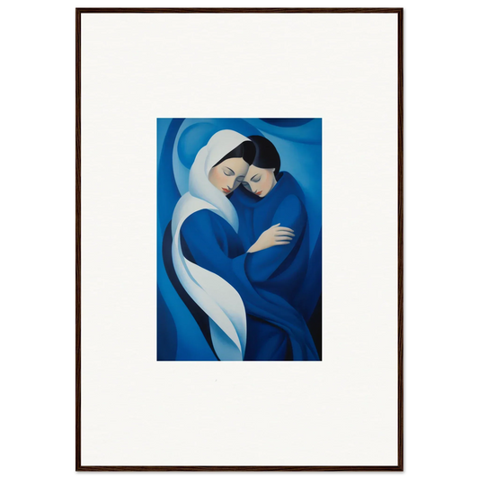 Tender embrace in deep blue and white from Infinitesimal Lavender Skies framed wall art