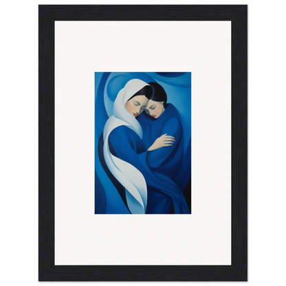 Tender embrace in blue and white from Infinitesimal Lavender Skies framed wall art