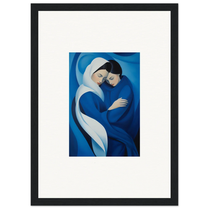 Tender embrace in blue and white from Infinitesimal Lavender Skies framed wall art