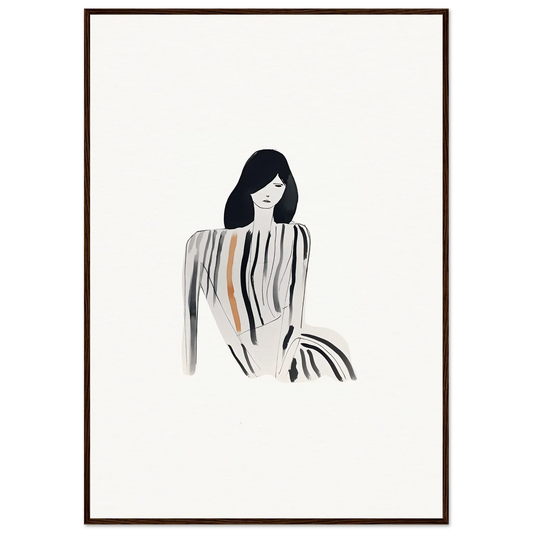 Minimalist canvas print of a woman with black hair and stripes, perfect for dreams captured in room decoration