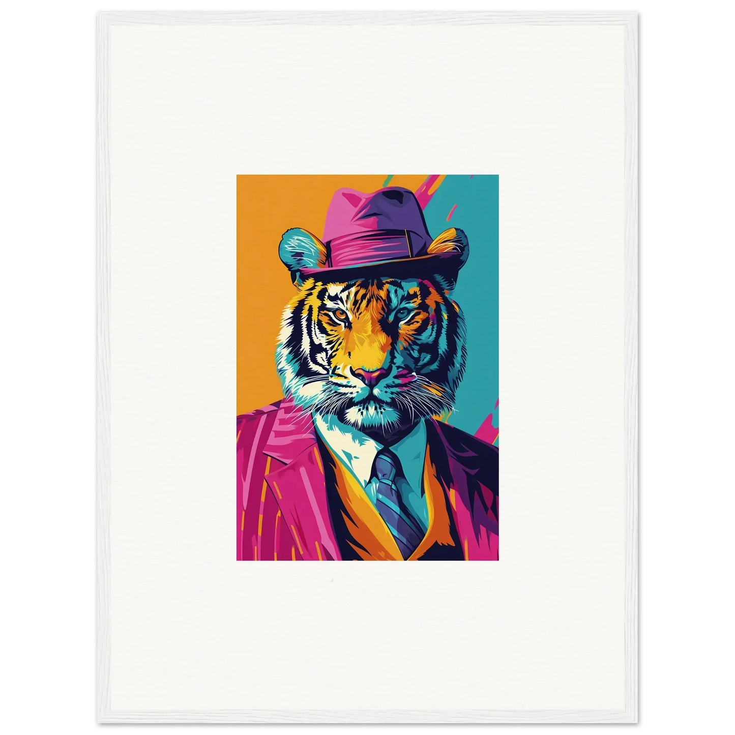 Colorful pop art tiger in hat and suit, perfect for Jazz Combo Renaissance room decoration