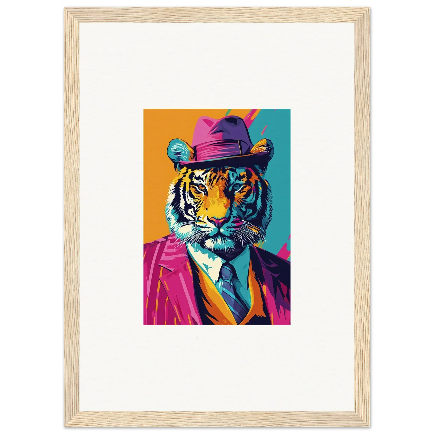 Colorful pop art tiger in a suit, perfect for your combo renaissance room decoration