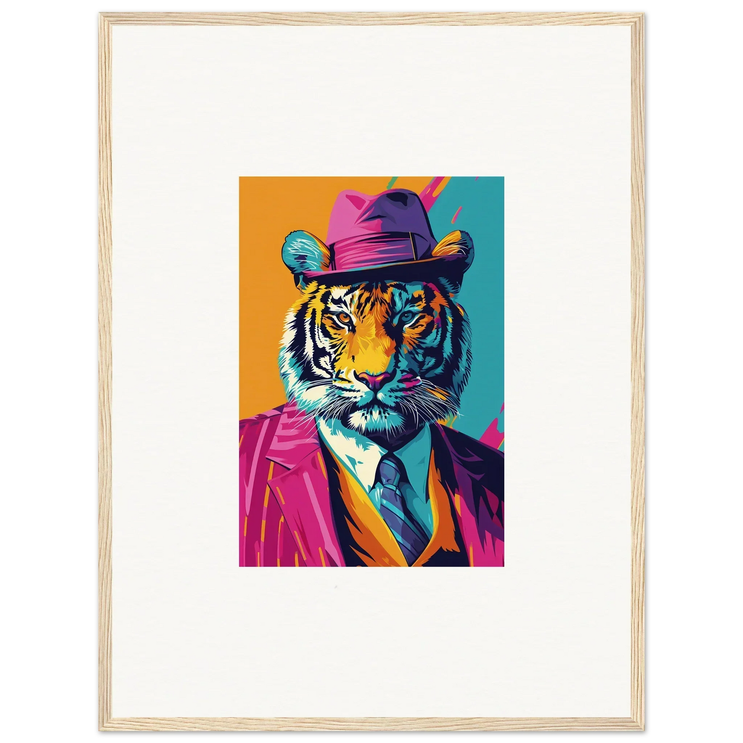 Colorful pop art tiger in a hat, perfect for Jazz Combo Renaissance room decoration