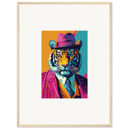 Colorful pop art tiger in a hat, perfect for Jazz Combo Renaissance room decoration