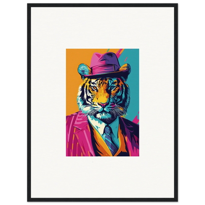 Colorful pop art tiger in a hat and suit, perfect for a Combo Renaissance room decoration canvas print