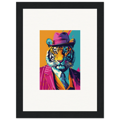 Colorful pop art tiger in a hat and suit jacket, perfect for room decoration canvas print