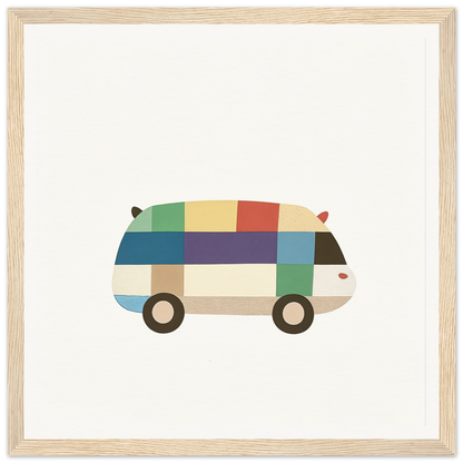 Colorful geometric patterned van from Joyful Block Voyage in a minimalist style