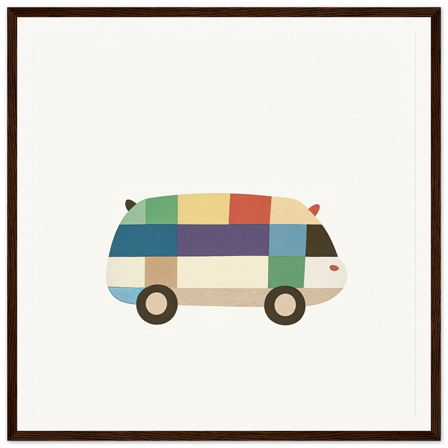 Colorful geometric patterned van in minimalist style for Joyful Block Voyage