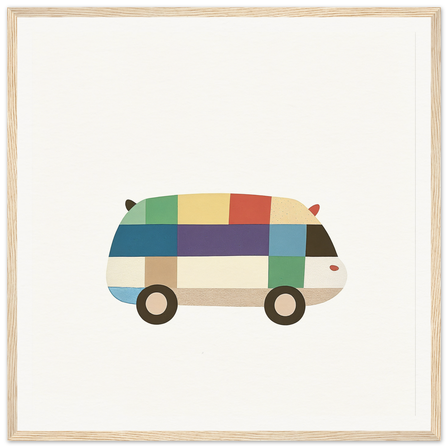 Colorful geometric patterned van with simple wheels from Joyful Block Voyage