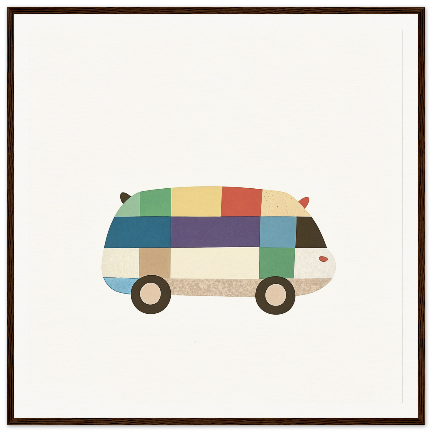 Colorful geometric patterned van in Joyful Block Voyage minimalist art style