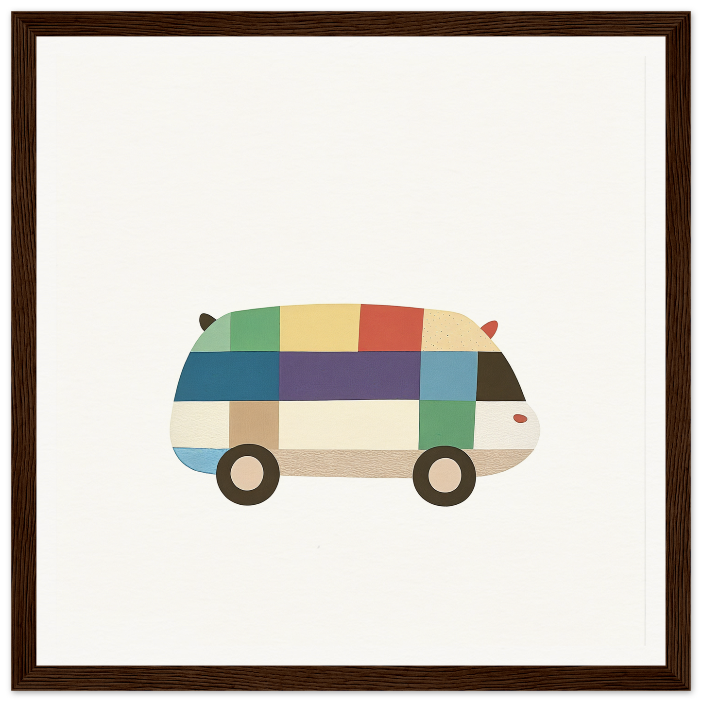 Colorful geometric van featuring a retro patchwork design from Joyful Block Voyage