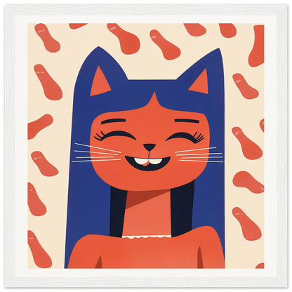 Smiling cartoon cat with blue ears and orange face in Joyful Feline Horizon design