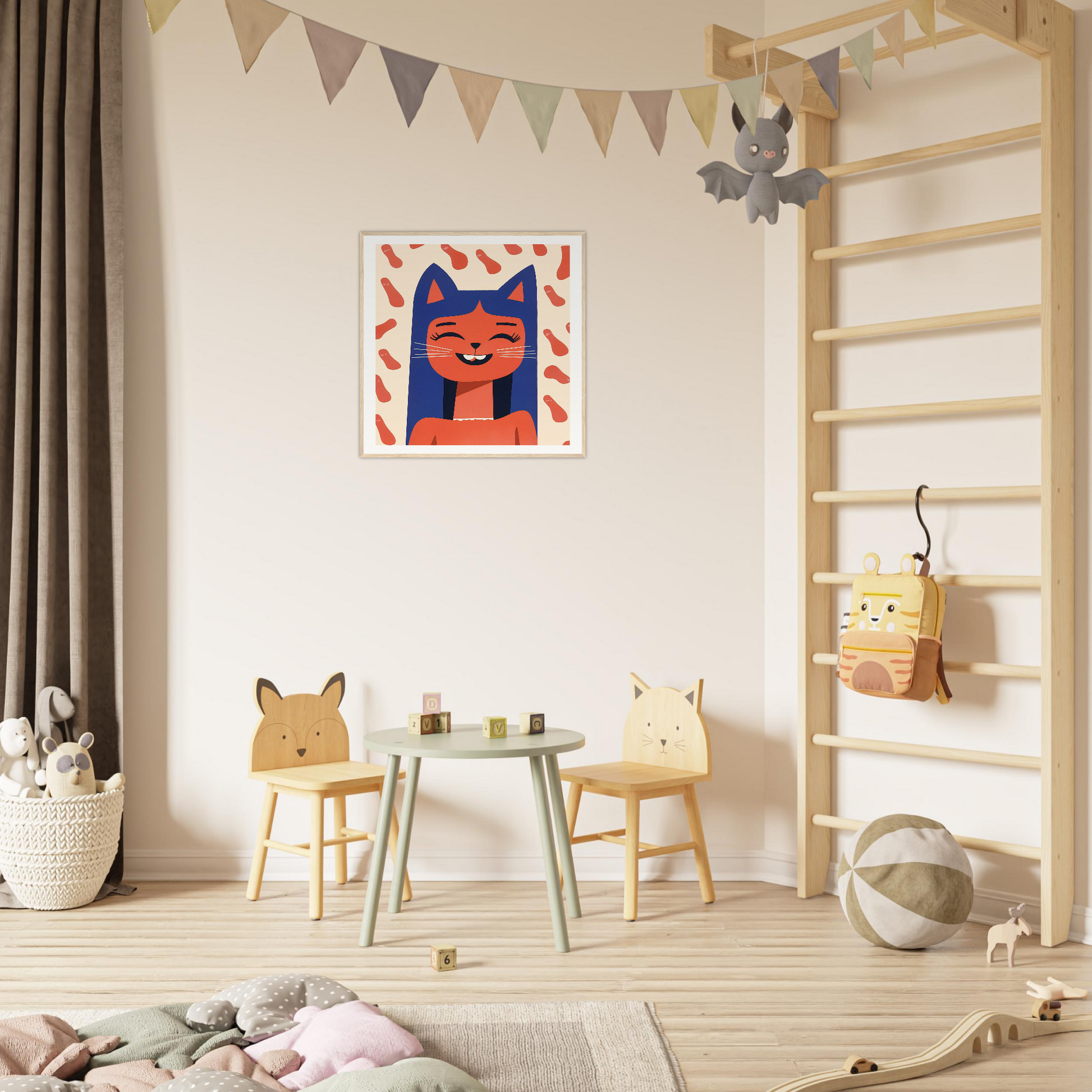 Play corner with animal chairs and table from Joyful Feline Horizon collection