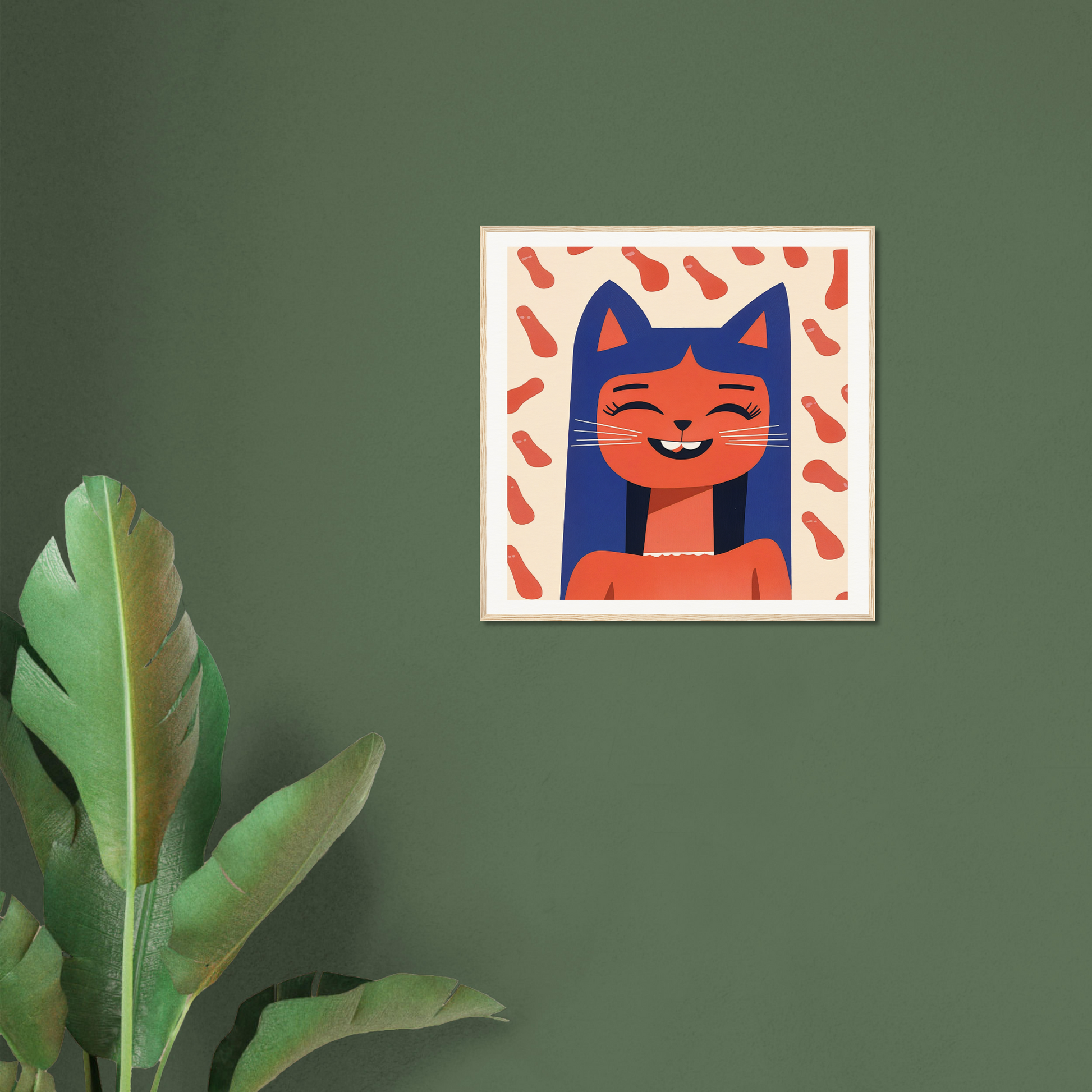 Framed illustration of a joyful feline in the Joyful Feline Horizon design