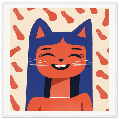 Smiling cartoon cat with blue ears and orange face from Joyful Feline Horizon