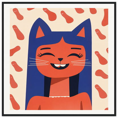 Smiling cartoon cat with blue ears and orange face in Joyful Feline Horizon design