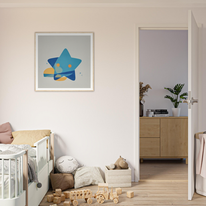 Blue star artwork in a white frame from Joyful Starburst Whimsy collection