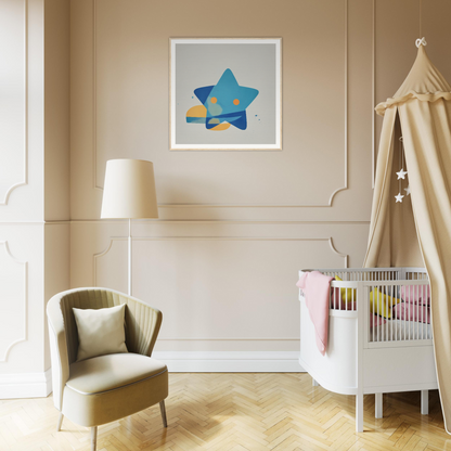 Blue star artwork with yellow accents in a white frame from Joyful Starburst Whimsy