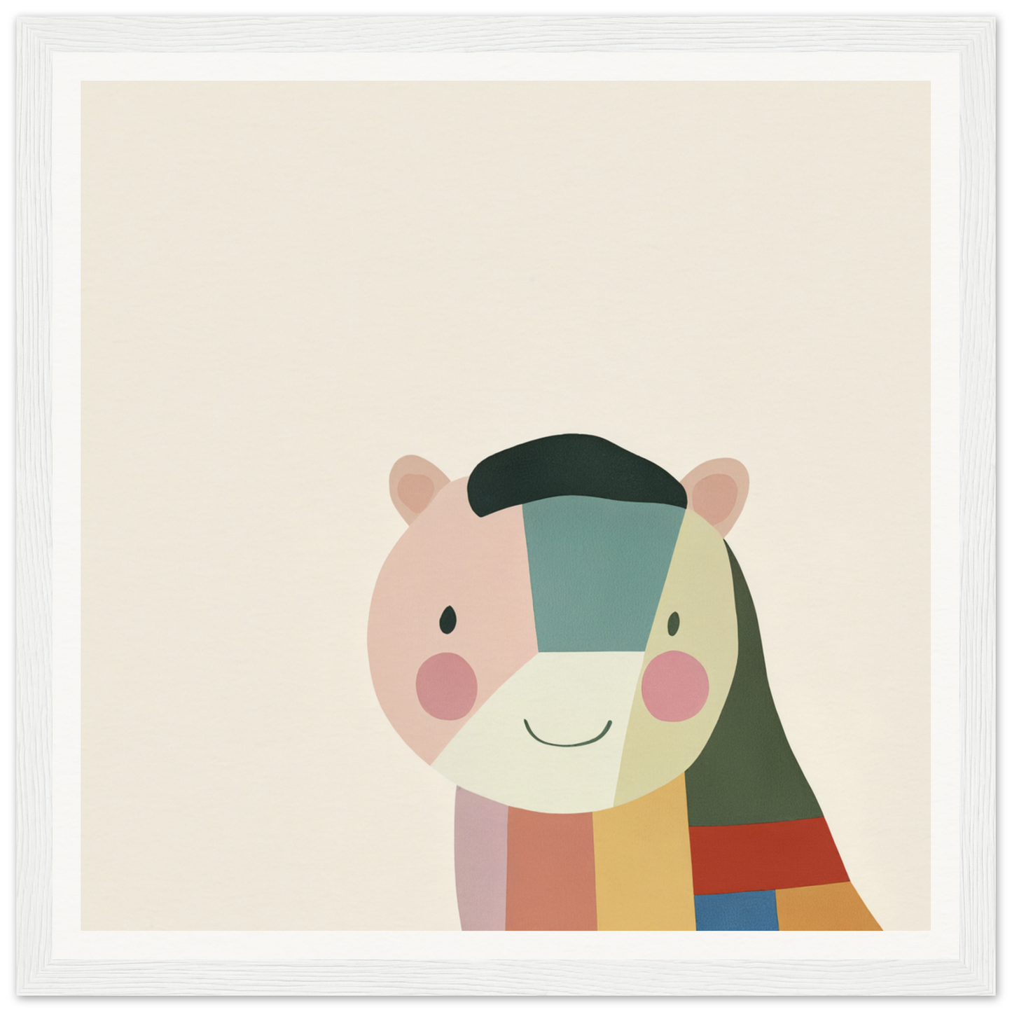 Cute cartoon bear face in colorful geometric shapes for Joyous Sensus Surfaces