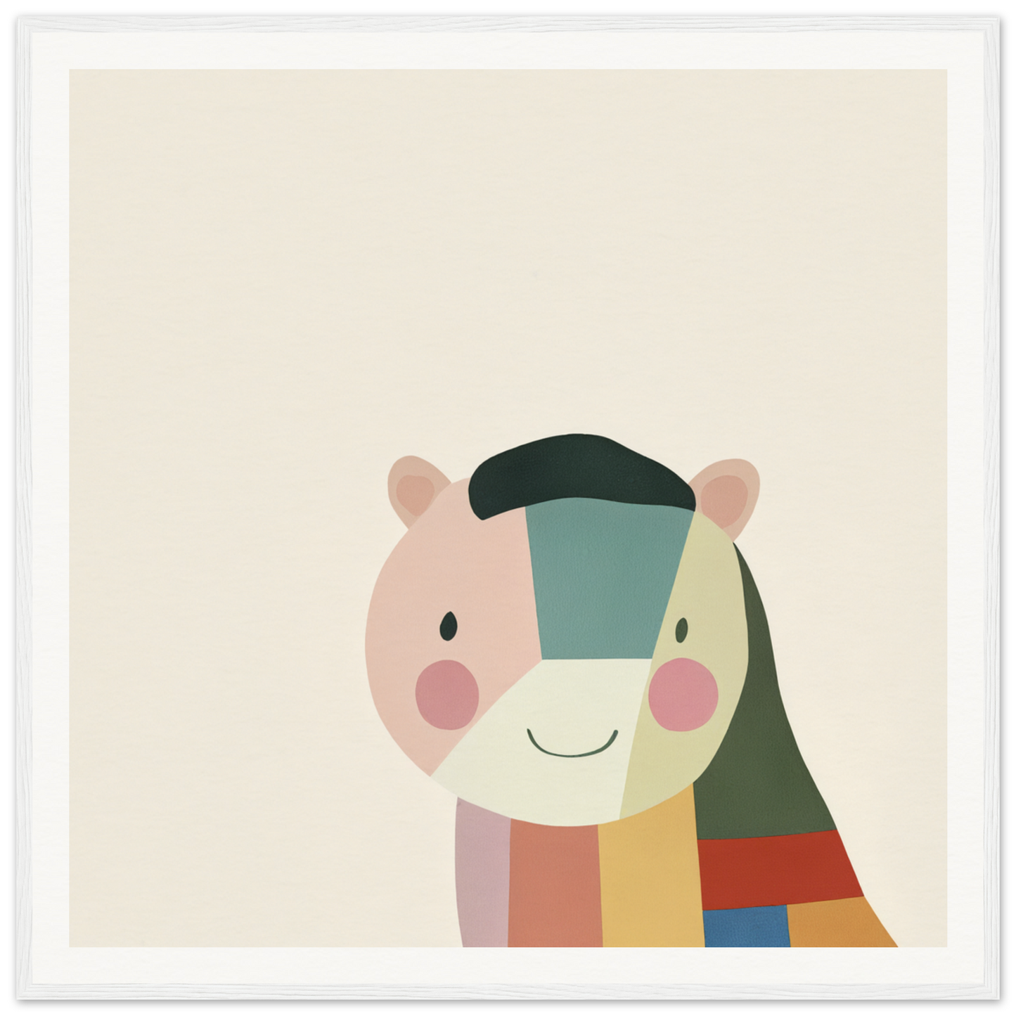 Colorful geometric bear face illustration in pastel hues from Joyous Sensus Surfaces