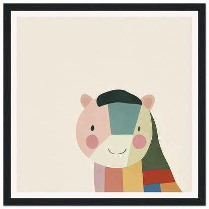 Colorful geometric illustration of a smiling hamster in a scarf for Joyous Sensus Surfaces