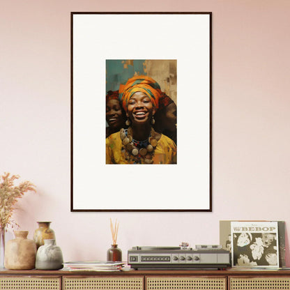 Framed wall art of a joyful portrait with colorful headwrap for Joyous Spirtbeam