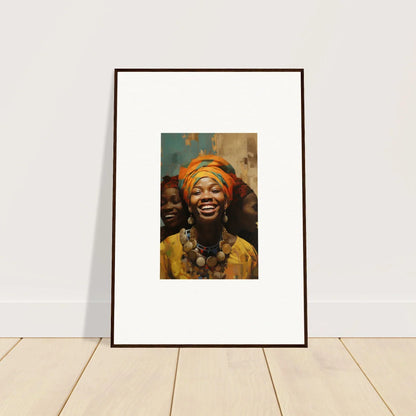 Framed wall art of a smiling person in vibrant yellow and orange for Joyous Spirtbeam